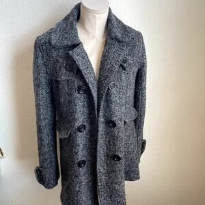 A.Buyer Black Grey Button Down winter wool knit pea coat women Jacket Juniors XL